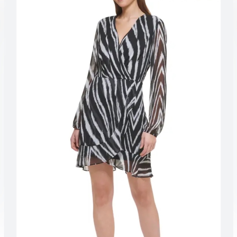 DKNY Woman’s Black & White Zebra Print Midi Dress. Size 14.